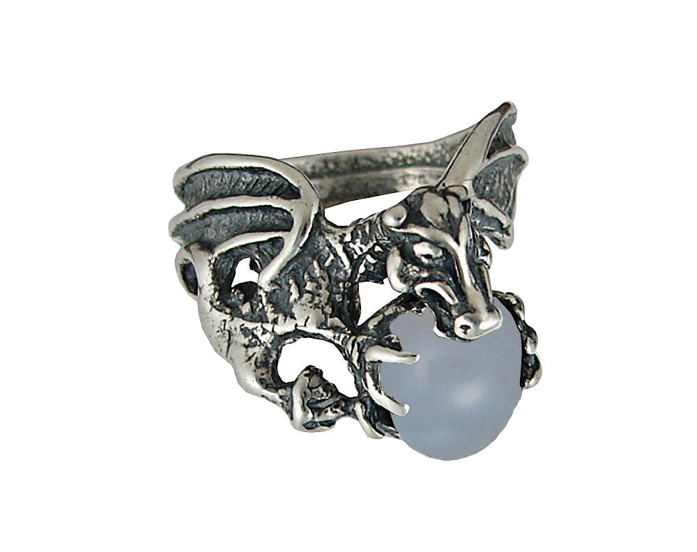 Sterling Silver Dragon of Desire Ring With Blue Lace Agate Size 7